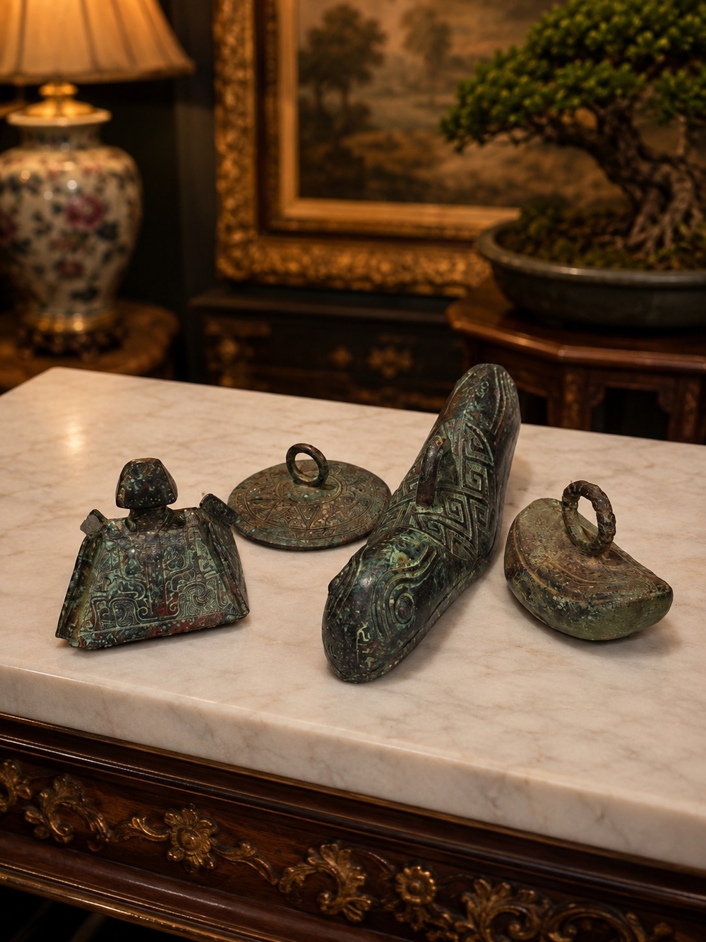 Antique-Inspired Verdigris Bronze Decorative Bell Collection - Unbranded